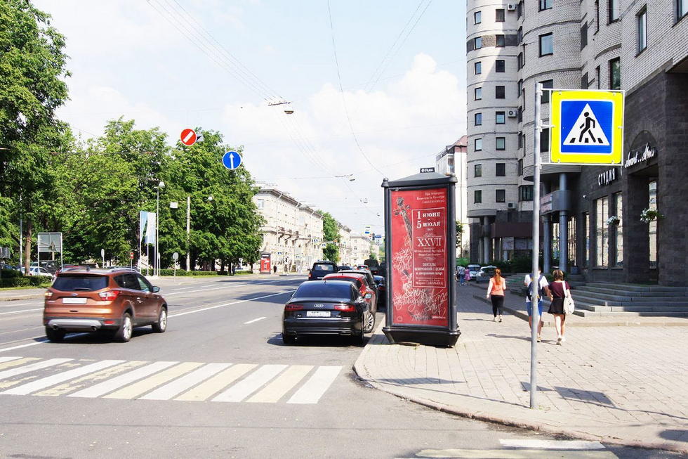 Фотография рекламного носителя, тип: Пиллар 3x1.4, адрес: Савушкина ул., д.36 Х Шишмаревский пер., Санкт-Петербург, Россия. Сторона А №144469