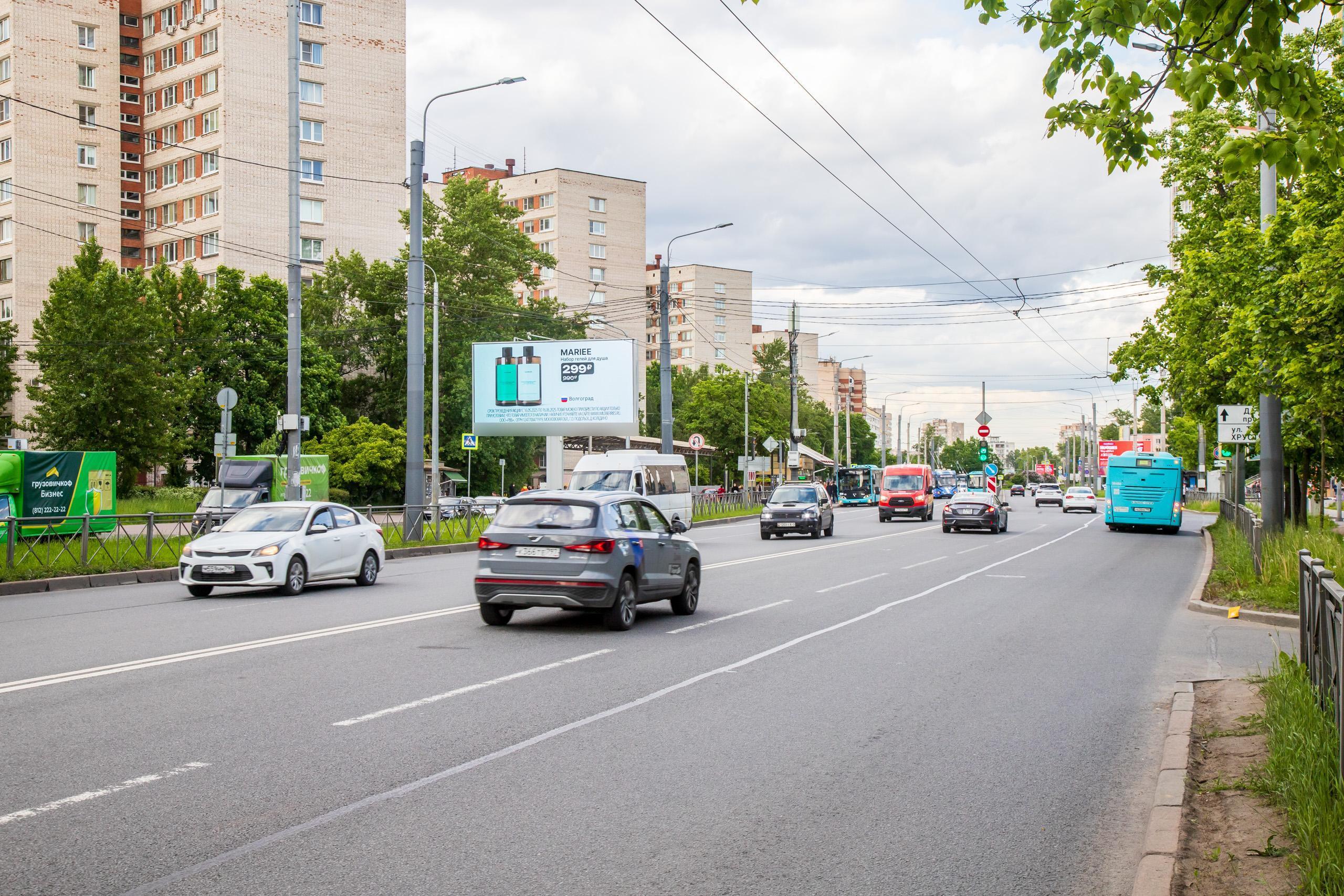 Фотография рекламного носителя, тип: Билборд 3x6, адрес: Ветеранов пр-т., д.38 X Хрустицкого ул., Санкт-Петербург, Россия. Сторона Б1 №118639