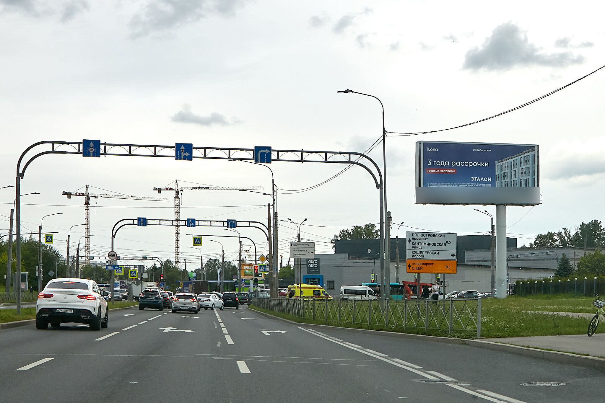 Фотография рекламного носителя, тип: Суперсайт 5x12, адрес: Маршала Блюхера пр-т. X Кушелевская а/д, Санкт-Петербург, Россия. Сторона А №1088579