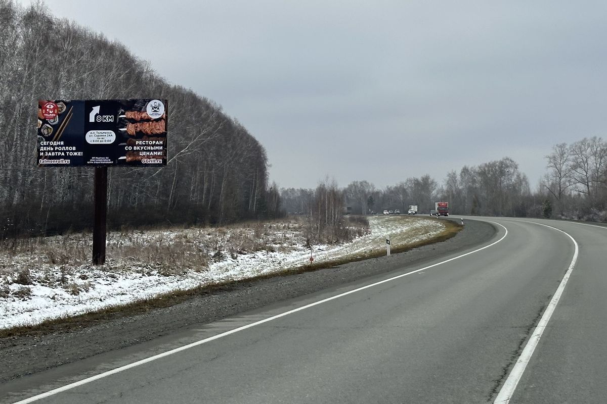 Фотография рекламного носителя, тип: Билборд 3x6, адрес: Чуйский тракт а/д, 160 700м, Барнаул, Алтайский край, Россия. Сторона Б №654312