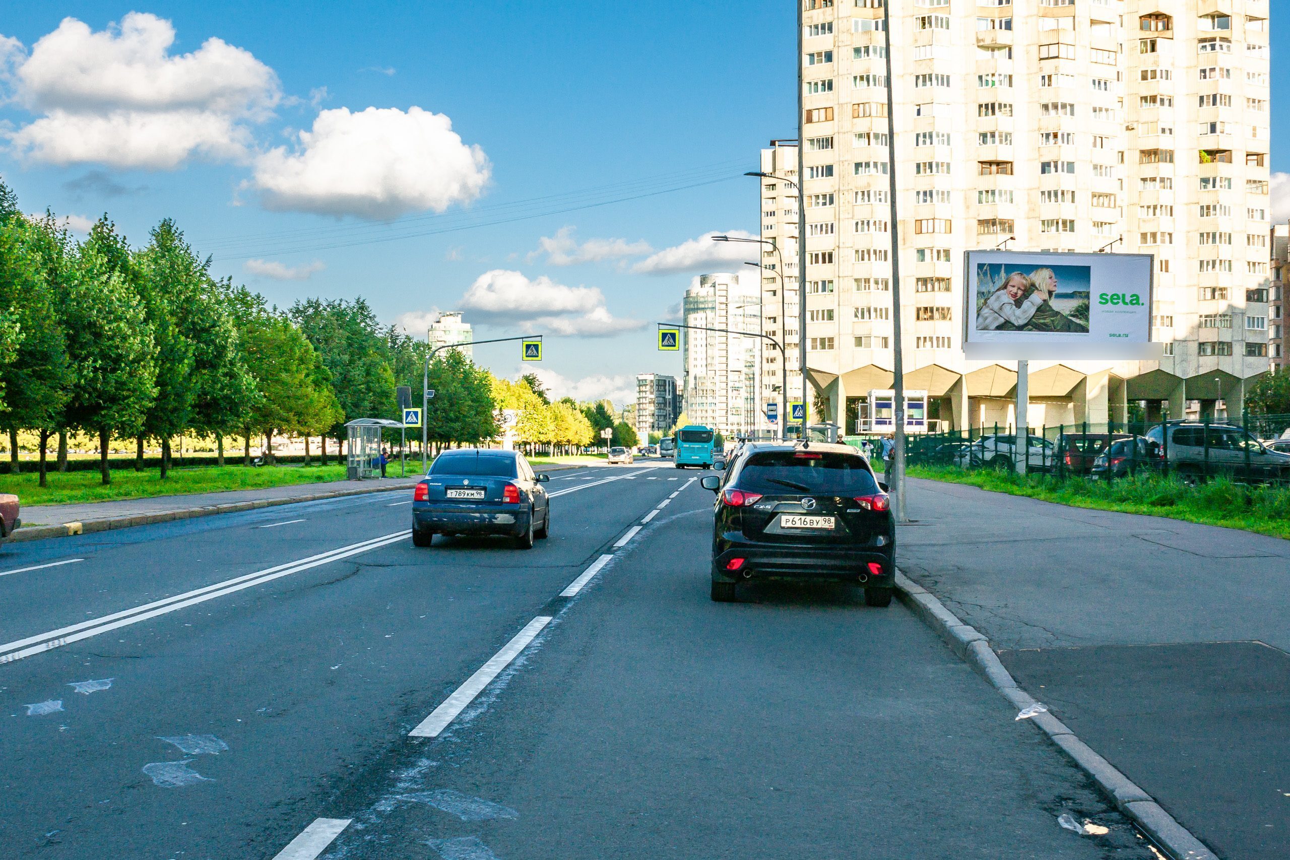 Фотография рекламного носителя, тип: Билборд 3x6, адрес: Новосмоленская наб. Х Наличная ул., д.36, корп.5, Санкт-Петербург, Россия. Сторона А №631902