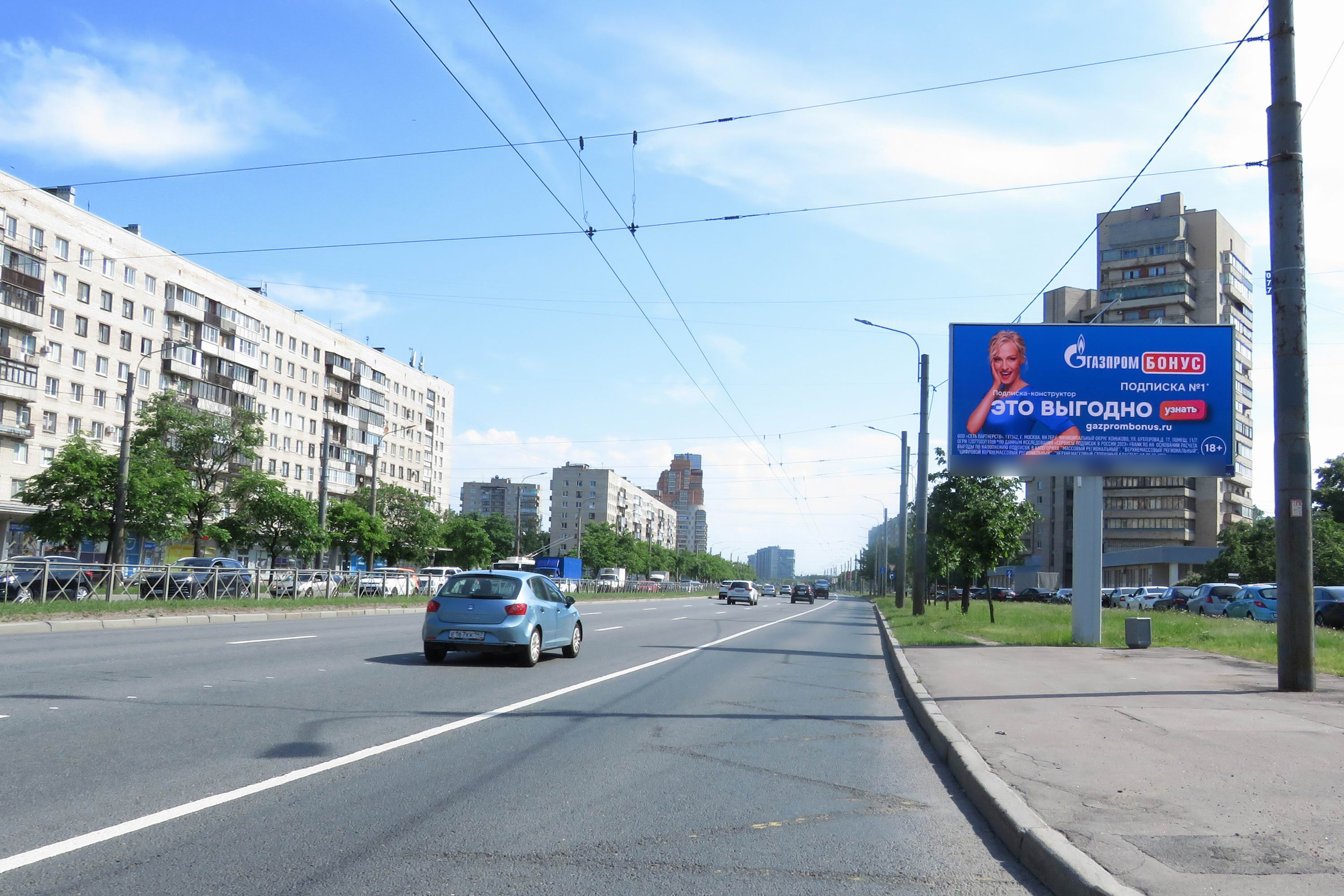 Фотография рекламного носителя, тип: Билборд 3x6, адрес: Славы пр-т., д.23, корп.1 Х Будапештская ул., Санкт-Петербург, Россия. Сторона А1 №121053
