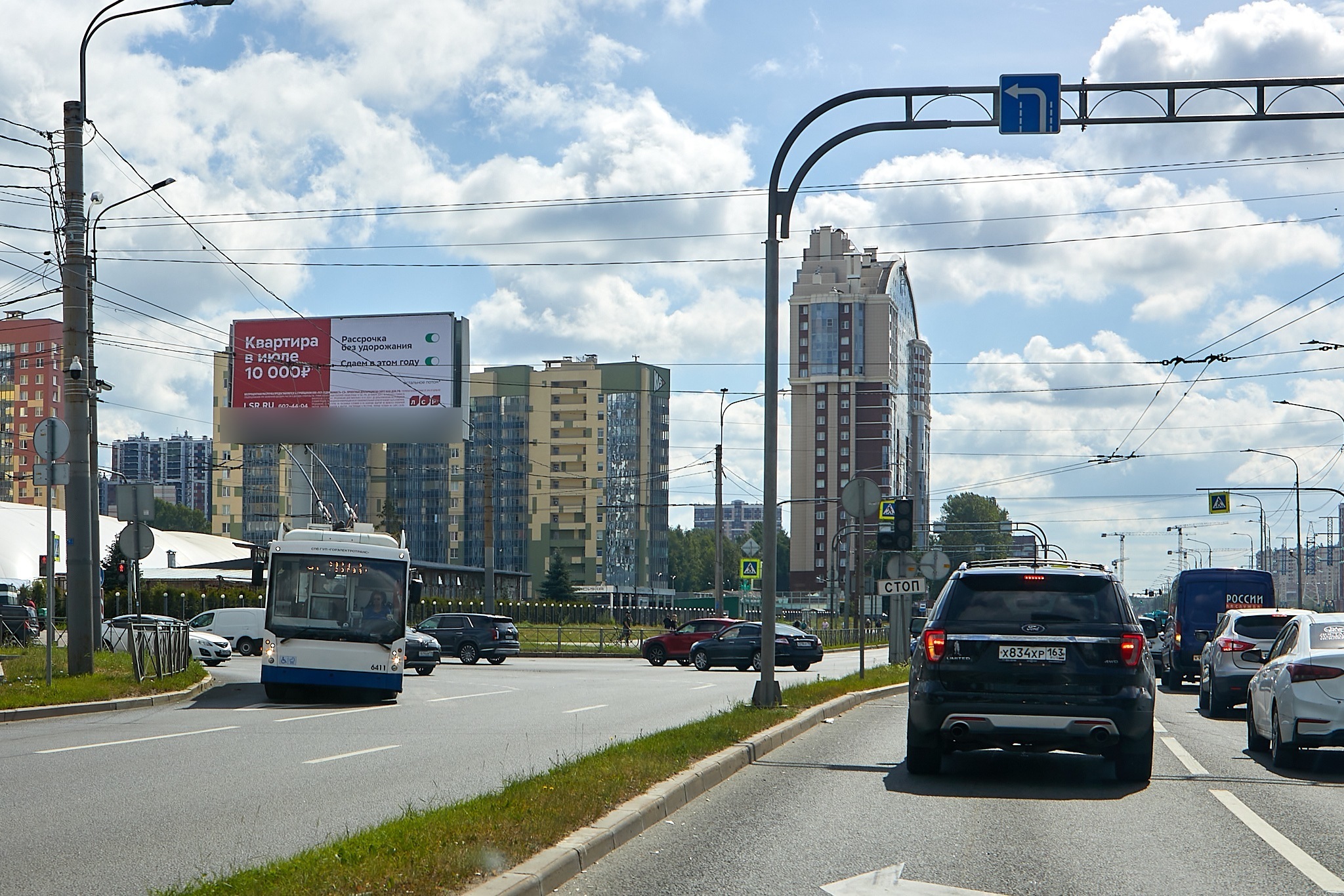 Фотография рекламного носителя, тип: Суперсайт 5x12, адрес: Маршала Блюхера пр-т. X Кушелевская а/д, Санкт-Петербург, Россия. Сторона Б2 №1088580