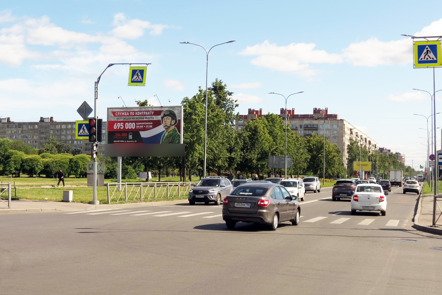 Фотография рекламного носителя, тип: Билборд 3x6, адрес: Искровский пр-т., д.11 Х Подвойского ул., Санкт-Петербург, Россия. Сторона Б1 №207757