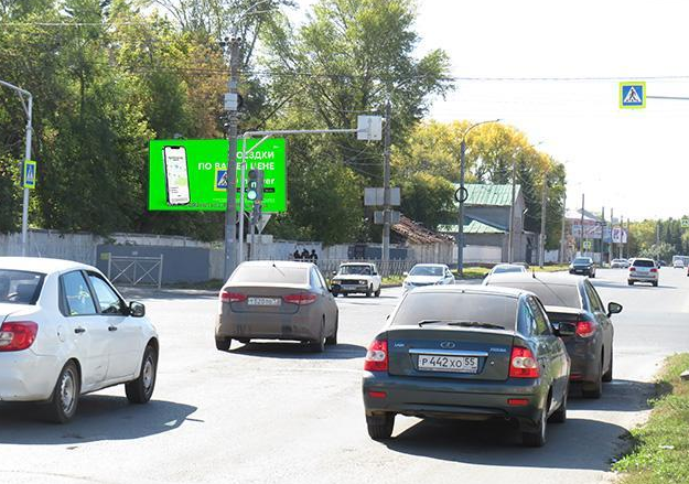 Фотография рекламного носителя, тип: Билборд 3x6, адрес: Гусарова ул., д.4, корп.1 Х Фрунзе ул., Омск, Омская область, Россия. Сторона Б №617028