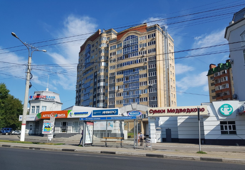 Фотография рекламного носителя, тип: Остановка 1.8x1.2, адрес: Московский пр-т., д.16, Чебоксары, Республика Чувашия, Россия. Сторона А №813059