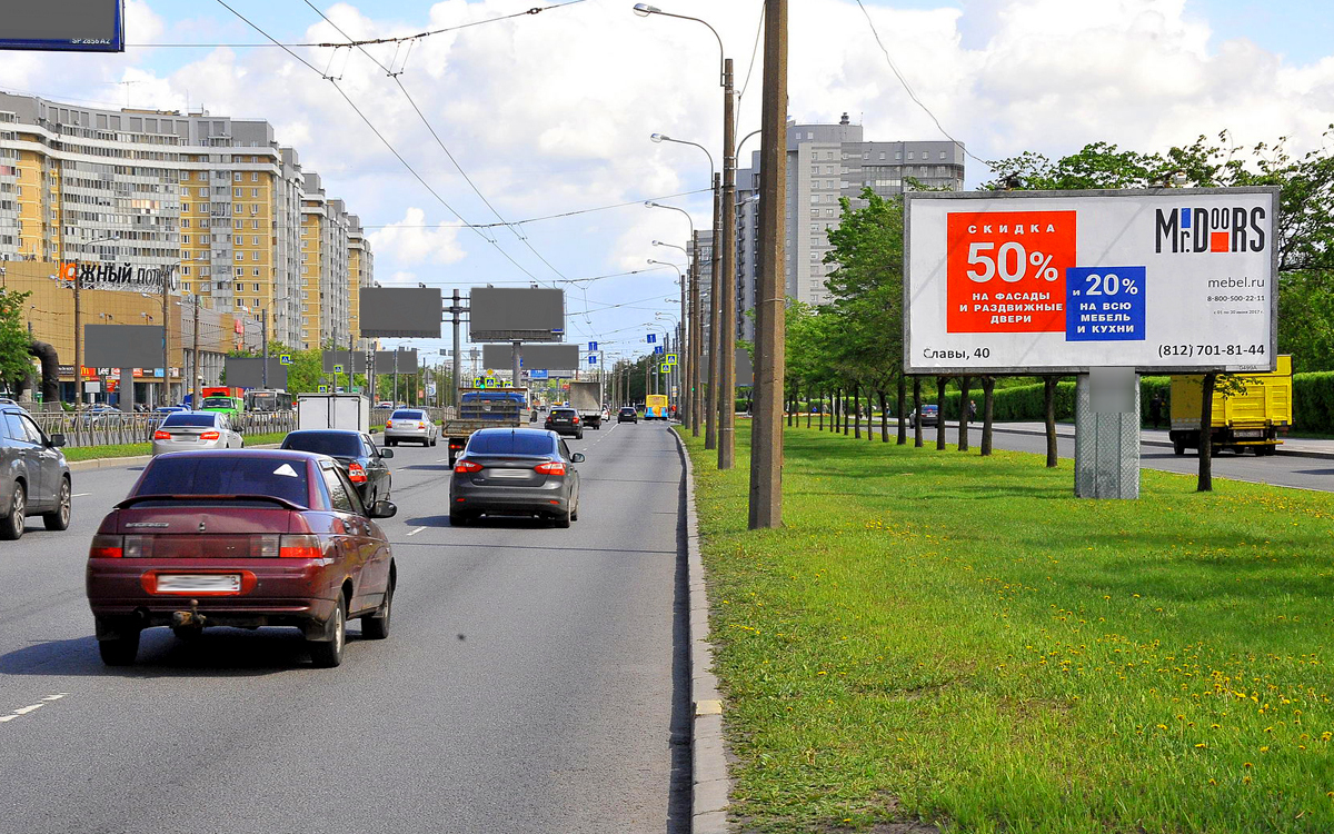 Фотография рекламного носителя, тип: Билборд 3x6, адрес: Славы пр-т., д.38, Санкт-Петербург, Россия. Сторона A №171910