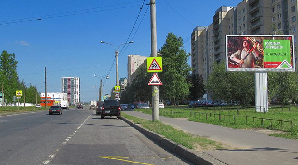 Фотография рекламного носителя, тип: Билборд 3x6, адрес: Ириновский пр-т., д.21 Х Индустриальный пр-т., Санкт-Петербург, Россия. Сторона A №170339