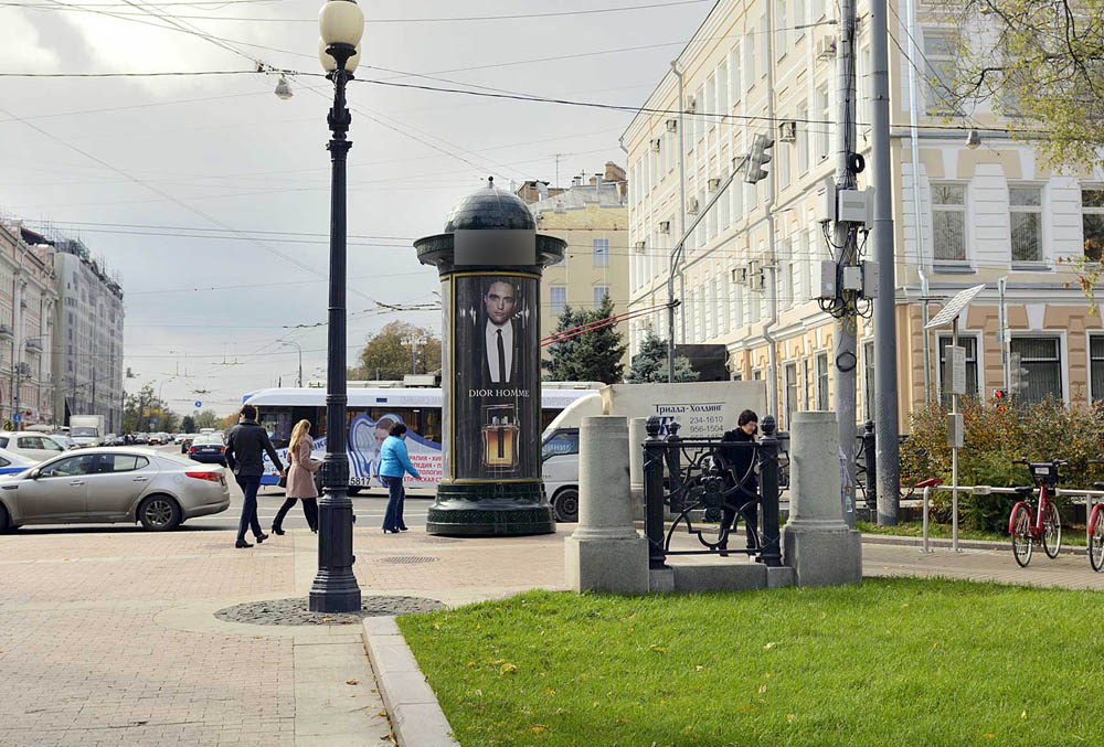 Фотография рекламного носителя, тип: Пиллар 3x1.4, адрес: Нарышкинский пр-зд. Х Страстной б-р., Москва, Россия. Сторона C №16375