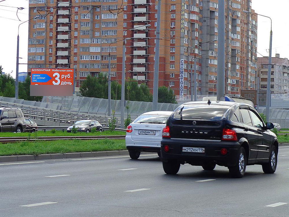 Фотография рекламного носителя, тип: Билборд 3x6, адрес: Победы пр-т., д.158, корп.1, Казань, Республика Татарстан, Россия. Сторона B №232197